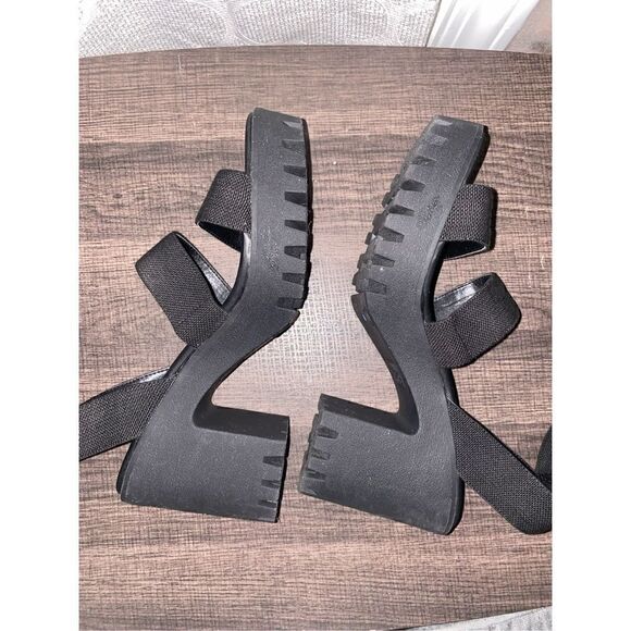 Steve Madden Y2K chunky combat punk heeled strappy sandals black size 10 - Picture 7 of 12